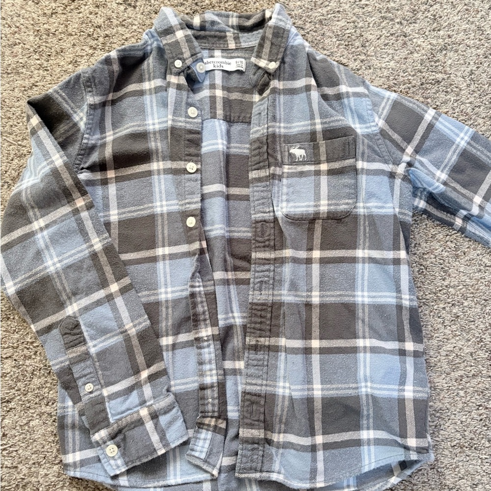 Abercrombie Kids Blue and Gray Plaid Button Down Shirt